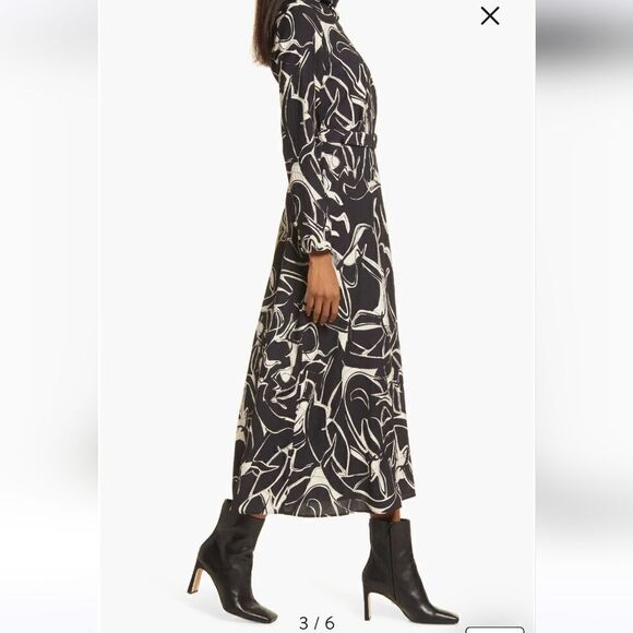 & Other Stories Abstract Print Belted Long Sleeve Midi Dress Size Small - Picture 13 of 14